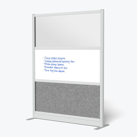 Luxor Workflow Modular Wall Room Divider System - Silver Frame - 53" x 70" Wide Panel Starter Wall with Whiteboard MW-5370-FWCGWG